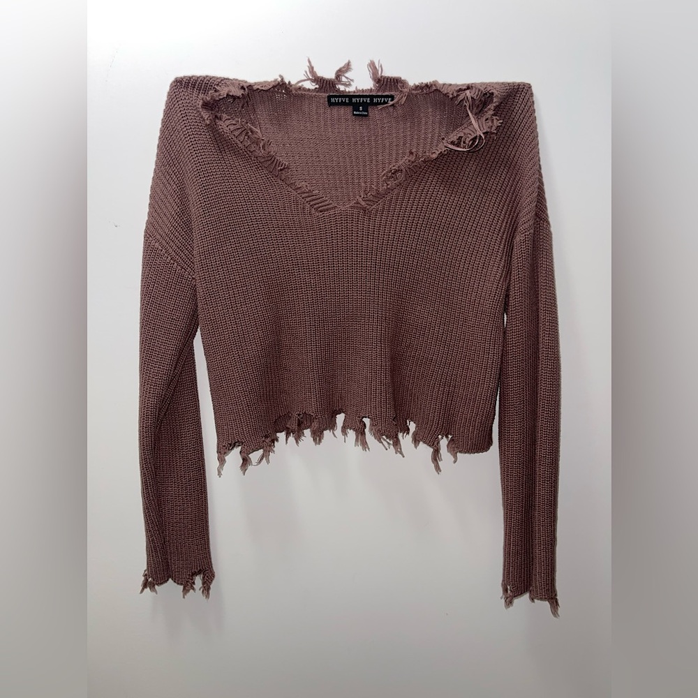Distressed Brown Sweater Cropped